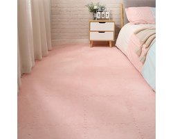 20 stuks pluche EVA-schuimvloermatten, zachte, pluizige babyspeelmatten, vierkante in elkaar grijpende tapijttegels, vloerkleden voor kinderkamers, speelkamers, slaapkamers en klaslokalen, 30x30 cm, Roze