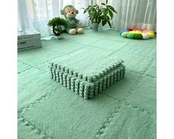 20 stuks pluche EVA-schuimvloermatten, zachte, pluizige babyspeelmatten, vierkante in elkaar grijpende tapijttegels, vloerkleden voor kinderkamers, speelkamers, slaapkamers en klaslokalen, 30x30 cm, Muntgroen