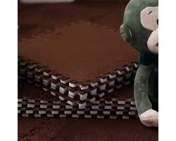 20 stuks pluche EVA-schuimvloermatten, zachte, pluizige babyspeelmatten, vierkante in elkaar grijpende tapijttegels, vloerkleden voor kinderkamers, speelkamers, slaapkamers en klaslokalen, 30x30 cm, Koffie
