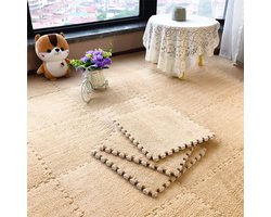20 stuks pluche EVA-schuimvloermatten, zachte, pluizige babyspeelmatten, vierkante in elkaar grijpende tapijttegels, vloerkleden voor kinderkamers, speelkamers, slaapkamers en klaslokalen, 30x30 cm, Kameel