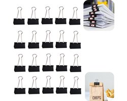 20 stuks rek - mappen - wasknijpers - sealclips - stapelaars - metalen clips - veerklemmen - ophangbaar - waterdicht - roestvrij - bureau - accessoires - geschikt voor documenten, papieren, kleding (zwart, 5,1*2,5 cm)