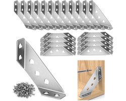 20 stuks roestvrijstalen hoekverbinder - hoekbeugel - driehoekige hoekbeugels - voor hout - meubelbeugel - met schroeven - steun voor vaste beugel - voor plank - kast - tafel - stoel - bureau