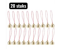 20 stuks - Sluitingen - Wandklokken - Mini bel - Gouden bel - Messing Klokjes met Koord - Decoratieve Bellen voor Windgong, Sleutelhanger DIY - Rood touw