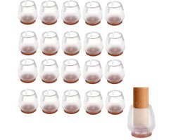 20 stuks - Stoelhoezen - Meubelpoothoezen - Pootdoppen - Pootbeschermers - Vloerbeschermers - Antislip - Geluidsdempend - Transparant - Past op ronde poten met een diameter van 14-16 mm