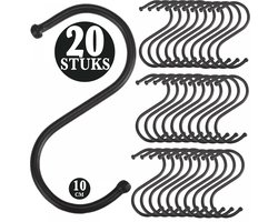 20 Stuks - Zwart Metaal S Vormige Haken - 10cm Lengte - Ophanghaken - Haakjes voor Keuken, Badkamer & Tuin - Kledinghangers - Jashaak Hangers - Handdoekhaakjes - Keukengerei Organizer Haak - Kapstok S-haken - Vleeshaken - Muurhaak