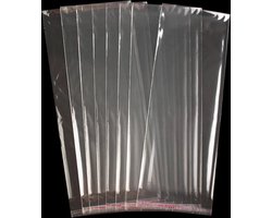 20 transparante zakken - langwerpig - met kleefstrip - zakjes transparant - 13 x 33 cm - 40µ - doorzichtig - kleurloos