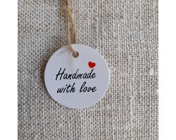 20 Witte Cadeaulabels - Ronde Label Met Tekst Handmade With Love - Kartonnen Labels Met Jute Touwtje 20 cm - Kartonnen Etiketten