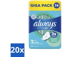 20 x Always Ultra Day - Maandverband - Maat 1 - Normal - Giga Pack - 38 Pads - Maandverband - Menstruatie - Absorberend Maandverband - Geurneutraliserend - Comfort