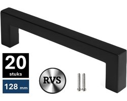 20 X MSQDESIGN Handgrepen RVS zwart - Boormaat 128mm - zwarte Handgreep voor Keuken & Kast - Moderne Meubelgreep - Keukengreep Mat zwart -Kastgrepen- zwarte Greepjes Keuken - zwarte RVS Handvatten - Deurgreepjes -incl schroeven