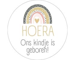 20 x Sluitstickers Hoera Ons Kindje Is Geboren - Stickervel | Regenboog Goud Zwart Blauw Roze Wit | 40 mm | Geboorte Sticker | Sluitstickers Envelop | Sticker Geboortekaart | Baby Nieuws