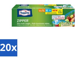 20 x Toppits – Zipper Multifunctionele Zakken – 1 Liter – 12 Zakjes - Koffie - Koffiezetapparaat - Koffiezetapparaat Met Automatische Functie