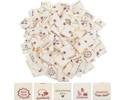 200 handgemaakte labels voor naaien, stoffen labels, textiel labels, DIY naaiprojecten, decoratie, haakjes (6 kleuren)