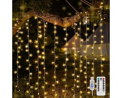 200 Led-Lichtsnoer met Afstandsbediening - Raamverlichting - Led-Gordijnverlichting - 8 Lichtstanden - Warm Wit - Usb-Interface - Voor Binnen en Buiten - Voor Studentenkamer, Muur, Achtergrond, Raam, Bijeenkomst