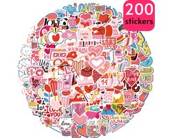 200 Liefde Stickers - Mega pack voor oa. Valentijn & Bruiloft met Hartjes, I love you teksten, veel roze - 5x6CM