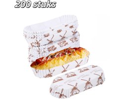 200 stuks - Broodvormpjes van bakpapier - Hittebestendig - Oliebestendig - Ovaalvormig - Taartvormpjes van bakpapier - Geschikt voor ananasbroodjes, cupcakes, boter en chocoladegebak - Molenpatroon - Wit