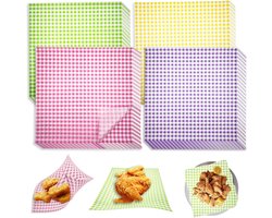 200 stuks - Deli-papier - 30 x 30 cm - vetvrij papier - droog waspapier - voor het inpakken van brood, sandwiches en hamburgers - voor picknicks, feesten en barbecues - paars, geel, groen, roze