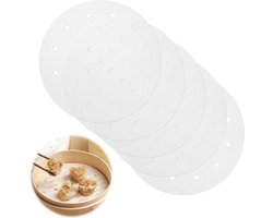 200 stuks Dim Sum papier geperforeerd bakpapier - rond perkament stomerpapier - stoompanpapier voor bamboe-stoommat - stoommand van brood 20 cm wit