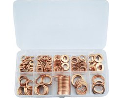 200 Stuks - Gevulde koper ringen - zeilringen - messing vernikkeld - Ringen - Koperen Platte Afdichtingsring setA - Met Doosschroefbevestigingen (M5 M6 M8 M10 M12 M14) - koperen ringen