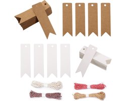 200 stuks kraftpapier etiketten en 4 rollen jute koord, hangende cadeaulabels voor bruiloften, feesten, Kerstmis, verjaardagen, DIY cadeaudecoraties