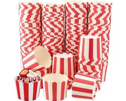 200 stuks mini muffinvormpjes en ijsbekers van karton - 7 x 6 x 5.5 cm - wit en rood - cupcakevormen - taartmandjes - ijscoupjes - verjaardagen