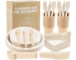 200 Stuks Papieren Borden, Bekers en Bestek voor Feestjes, Bruiloften en Picknicks - Compleet Servies met Borden, Lepels, Vorken, Messen en Servetten