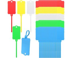 200 stuks plastic verzendlabels, 3,7 x 6,3 cm, waterdichte beschrijfbare hanglabels met afdichtingsband, kabelbindermerkers voor sleutels, bagage, logistiek, detailhandel en voorraad (meerkleurig)