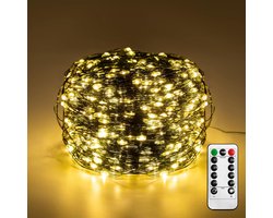 200m Led-Lichtsnoer Van Koperdraad, 2000 Led'S, 8 Standen, Waterdicht Ip44, Met Stekker En Afstandsbediening, Ideaal Voor Kerstversiering, Binnen, Buiten, Doe-Het-Zelf Decoraties, Warm Wit