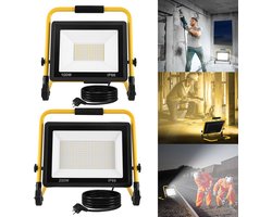 200W LED Baustrahler Baustellenarbeitsleuchte 16000LM Koudwit LED Strahler Verlichtingslantaarn Met Standaard & 3m Netkabel Vloedverlichting IP66 Waterdicht Voor Garage, Werkplaats, Baustelle