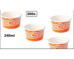 200x IJsbeker IceCream 240ml oranje karton - schepijs softijs ijsje zomer beker ijs warm weer fun