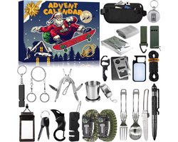 2025 Kerstkalender voor heren, outdoor gereedschap, adventskalender voor heren, bevat 24 campingwandelgereedschappen en coole gadgets, kerstcadeau voor papa, echtgenoot, vriend, avonturier