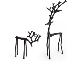 2025 kerstversiering — zwart rendier beeld — set van 2 stuks zwart rendier beeld — moderne kerstversiering — elegant interieur feestelijke decoratie — tafeldecoratie — ideaal voor gebruik op een schouw, woonkamer, slaapkamer, kantoor (A+B)