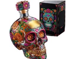 2026 Gothic Skull Decanter Fles, Decoratieve Dead Limited Edition Geschilderd Glas Schilderen Cool Liquor Flessen, Lege Spirit Karaf voor Whisky, Creatief met Bloemen Design Halloween Party (350ml)