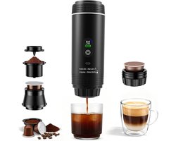 2026 Nieuw Koffiezetapparaat - 3 in 1 Mini Koffiemachine - Draagbare koffiemachine - Compatibel met capsules en gemalen koffie | 80ml - Koude en warme extractie - Eenvoudig te bedienen - Voor kamperen in de auto en op reis - Zwart