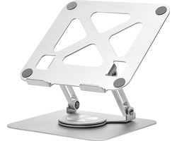 2026 Nieuw Laptop standaard verstelbaar en opvouwbaar Laptoptafel-360° draaibare laptophouder -Notebookstandaard-11 t/m 17 inch Koolstofstaal- voor thuiskantoor Studio - aluminium - zilver - cadeau