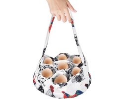 20cm Eierverzamelmand met 7 Zakjes - Draagbare Canvas Eiermand met Handvat - Mini Eiermand voor Kippenhok, Ganzen en Eenden Eieren