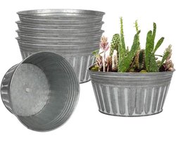 20cm Zilver Metallieke Landelijke Bloempotten - 6 Stuks Ondiepe Gegalvaniseerde Bloempotten met Afvoergat en Rubberen Stop, Roestvrije Metaal Emmer Plantenbakken Boerderij Vintage Stijl voor Tuinieren.