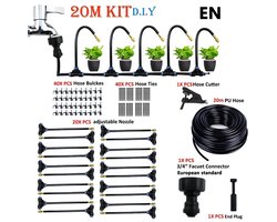 20m Micro Drip Irrigation Kit met Verstelbare 7,87" Messing Mist Nozzle - Automatisch Bewateringssysteem voor Efficiënt Balkon & Kastuinieren