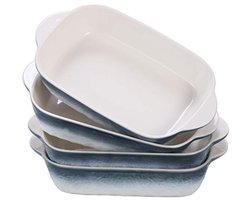 20oz Keramische Bakvormen Set - Steen Reliëf Patroon met Dubbele Handgrepen - Ideaal voor Lasagne en Braadpan - 4 Stuks