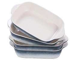 20oz Keramische Bakvormen Set - Steen Reliëf Patroon met Dubbele Handgrepen - Ideaal voor Lasagne en Braadpan - 4 Stuks