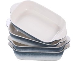 20oz Keramische Bakvormen Set - Steen Reliëf Patroon met Dubbele Handgrepen - Ideaal voor Lasagne en Braadpan - 4 Stuks