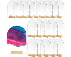 20pcs Blank Clear Arch Acrylic Sign met Houten Standaarden - 14x10cm Curved Dome Acrylic Board Holder - Tafelstandaard Display DIY Tafelnummer voor Bruiloft Evenement Feest Decor