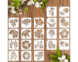 20x Bloemen en Bladeren Sjabloon Set - Herbruikbaar Knutsel Sjabloon voor Schilderen op Muur, Canvas en DIY