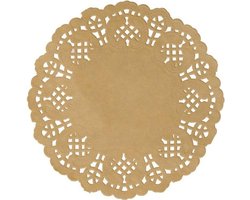 20x Bruiloft bruine/naturel ronde placemats 35 cm papier met kanten uiterlijk - Huwelijk/trouwerij decoratie wegwerp papieren placemats - Kraftpapier tafeldecoraties - Vintage/landelijk/rustiek thema