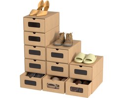 20X Schoenenbox Sneakerbox - met kijkvenster en lade schoenendoos - ladekast opbergdooskartonnen doos van kraftpapier - speelgoeddoos - Stapelbaar & Universeel - Bruin