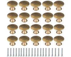 20x Vintage messing geborsteld gouden deurknoppen 30 mm ronde meubelgrepen met schroeven voor dressoir en kledingkast