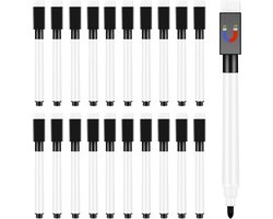 20x Whiteboardmarkers - Magnetische Whiteboard Stiften - Met Wisser & Magneet - Fijne Punt (1-2mm) - Droog Uitwisbaar - Zwart