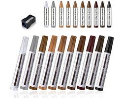 21-Delig Meubel Reparatie Set, Meubelstiften & Houtvuller Krijtjes, Touch-Up Marker voor Houten Meubels, Vloeren en Laminaat, Verwijder Krassen en Beschadigingen