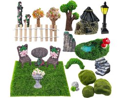 21 stuks poppenhuis accessoires kunstgras outdoor tuin decoratie zen tuin accessoires miniatuur tuindecoraties geschikt voor DIY decoratie sprookjestuin