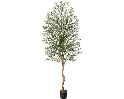 210 cm hoge natuurgetrouwe kunst‑olijfboom in pot, verstelbare takjes, levensechte bladeren en vruchten, decoratieve nep‑boom voor woonkamer, kantoor en terras binnenshuis