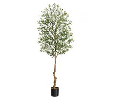 210 cm hoge natuurgetrouwe kunst‑olijfboom in pot, verstelbare takjes, levensechte bladeren en vruchten, decoratieve nep‑boom voor woonkamer, kantoor en terras binnenshuis